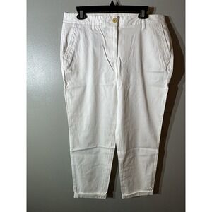 Talbots Women's Size 8 White Relaxed Fit Flat Front Ankle Length Chino NWT *Flaw